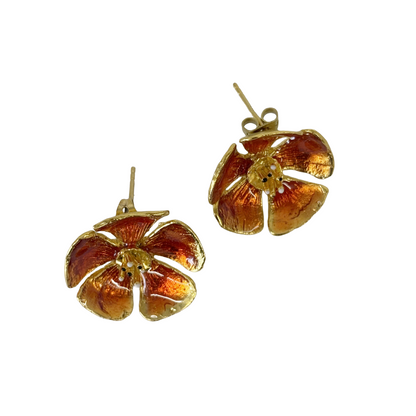 ARTIZ | 'Flowers' Stud Earrings | Orange | Bronze + Enamel