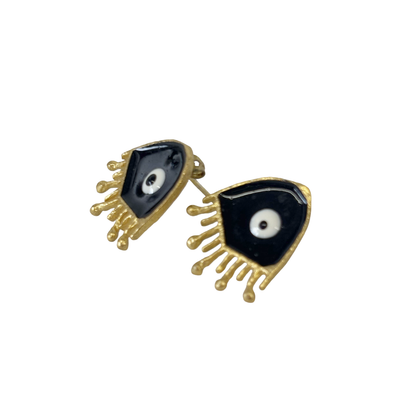 ARTIZ | 'Fringed Eye Earrings' | Black enamel | Bronze/ silver / gold