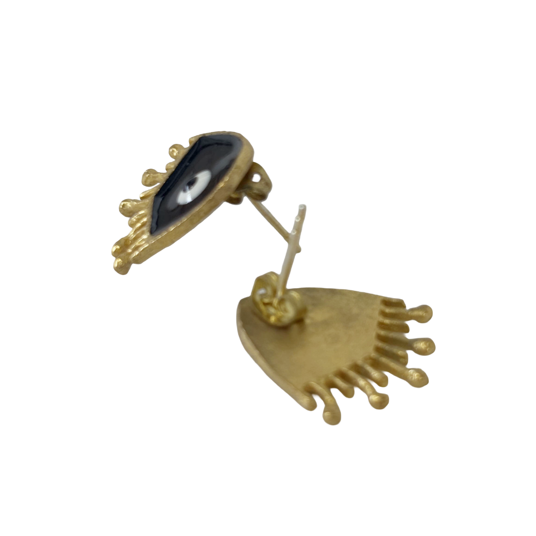 ARTIZ | 'Fringed Eye Earrings' | Black enamel | Bronze/ silver / gold