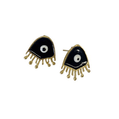 ARTIZ | 'Fringed Eye Earrings' | Black enamel | Bronze/ silver / gold