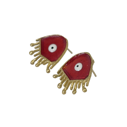 ARTIZ | 'Fringed Eye Earrings' | Red enamel | Bronze/ silver / gold