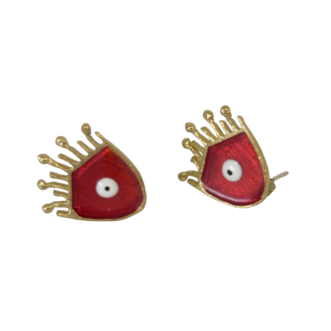 ARTIZ | 'Fringed Eye Earrings' | Red enamel | Bronze/ silver / gold
