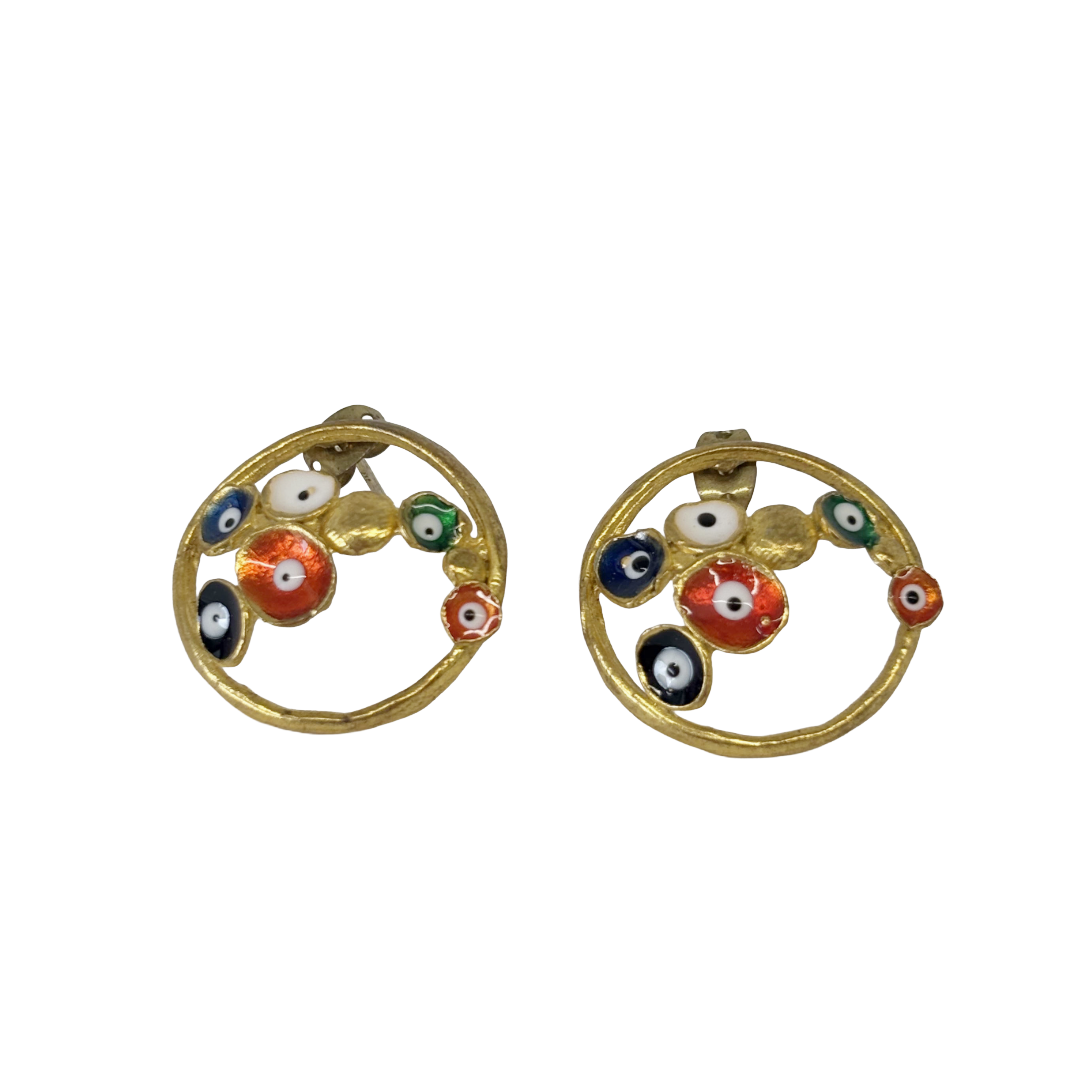 ARTIZ | 'Circled Nazar Earrings'- Multicoloured |Evil eyes | Bronze/ enamel