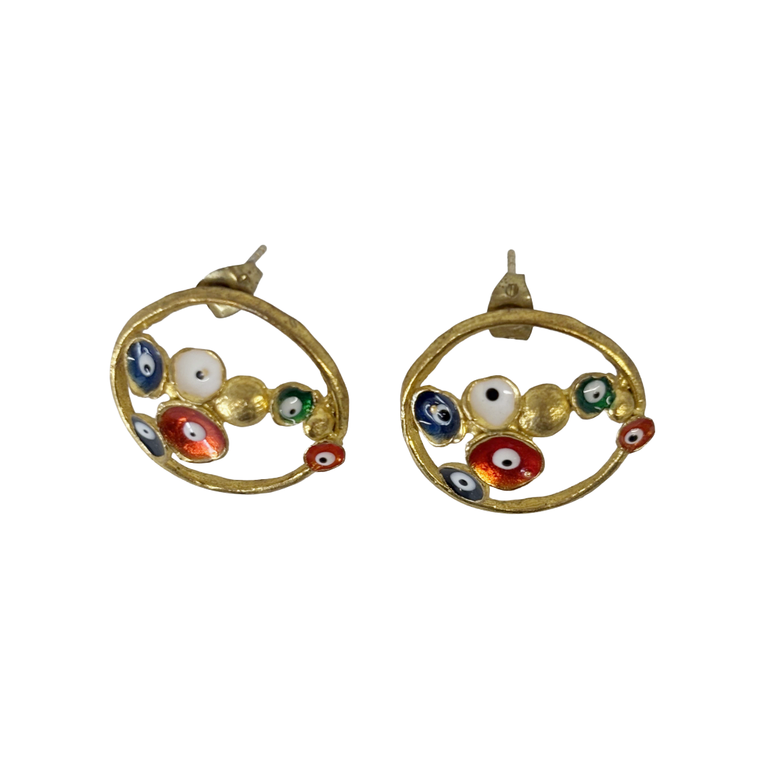 ARTIZ | 'Circled Nazar Earrings'- Multicoloured |Evil eyes | Bronze/ enamel