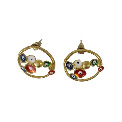 ARTIZ | 'Circled Nazar Earrings'- Multicoloured |Evil eyes | Bronze/ enamel