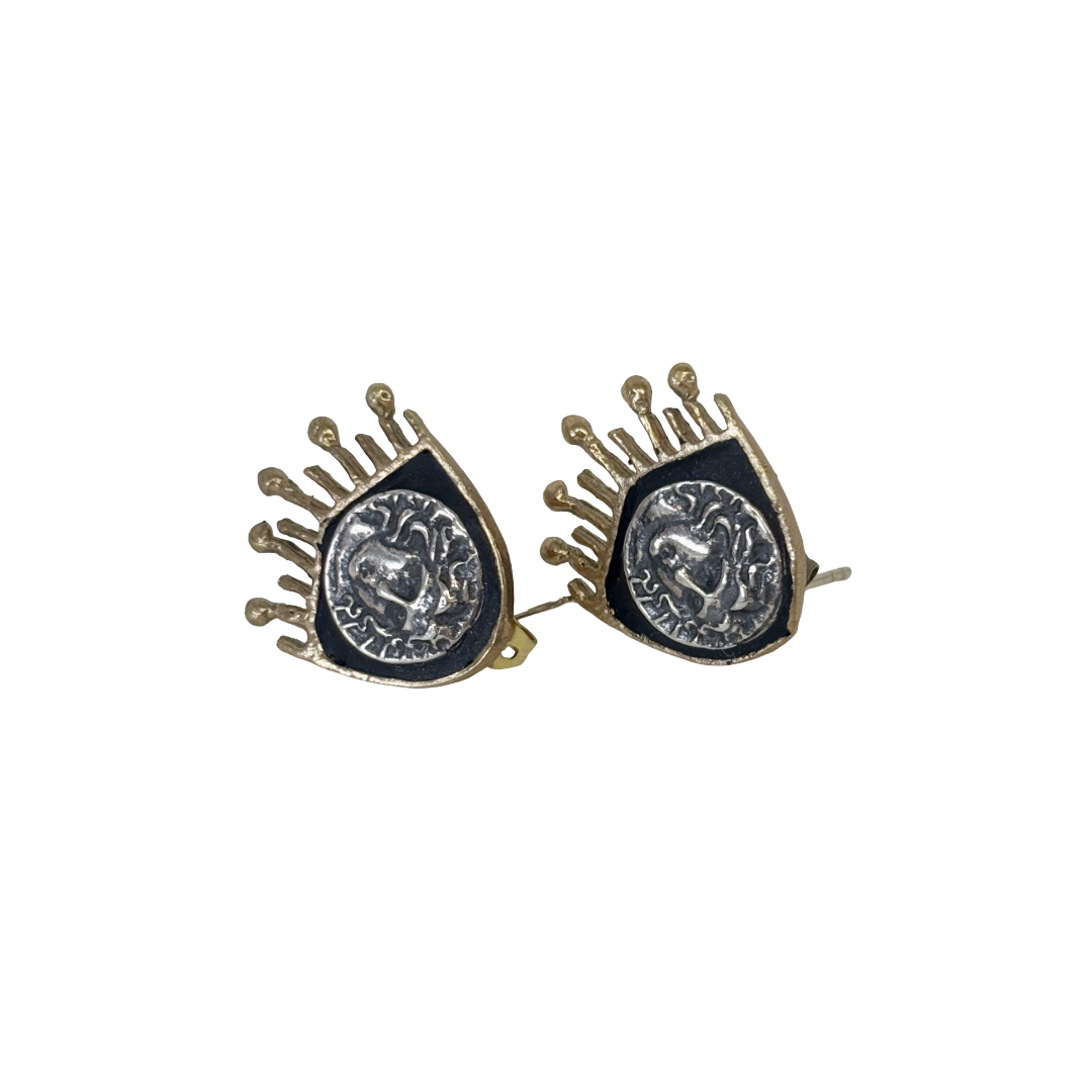 ARTIZ | 'Coin Fringed Earrings' | Black enamel | Bronze/ silver / gold