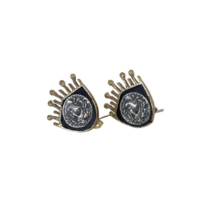 ARTIZ | 'Coin Fringed Earrings' | Black enamel | Bronze/ silver / gold