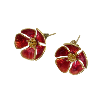 ARTIZ | ‘Enamel Flower Studs’ | Bronze / red enamel