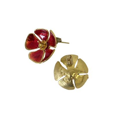 ARTIZ | ‘Enamel Flower Studs’ | Bronze / red enamel