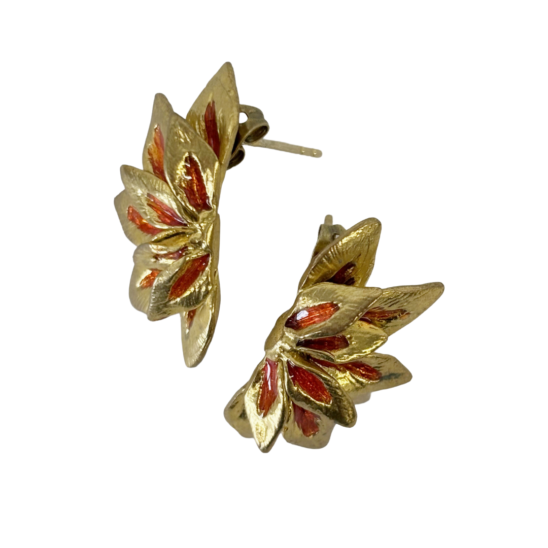 ARTIZ | 'Petal Stud Earrings' | Orange | Bronze + Enamel