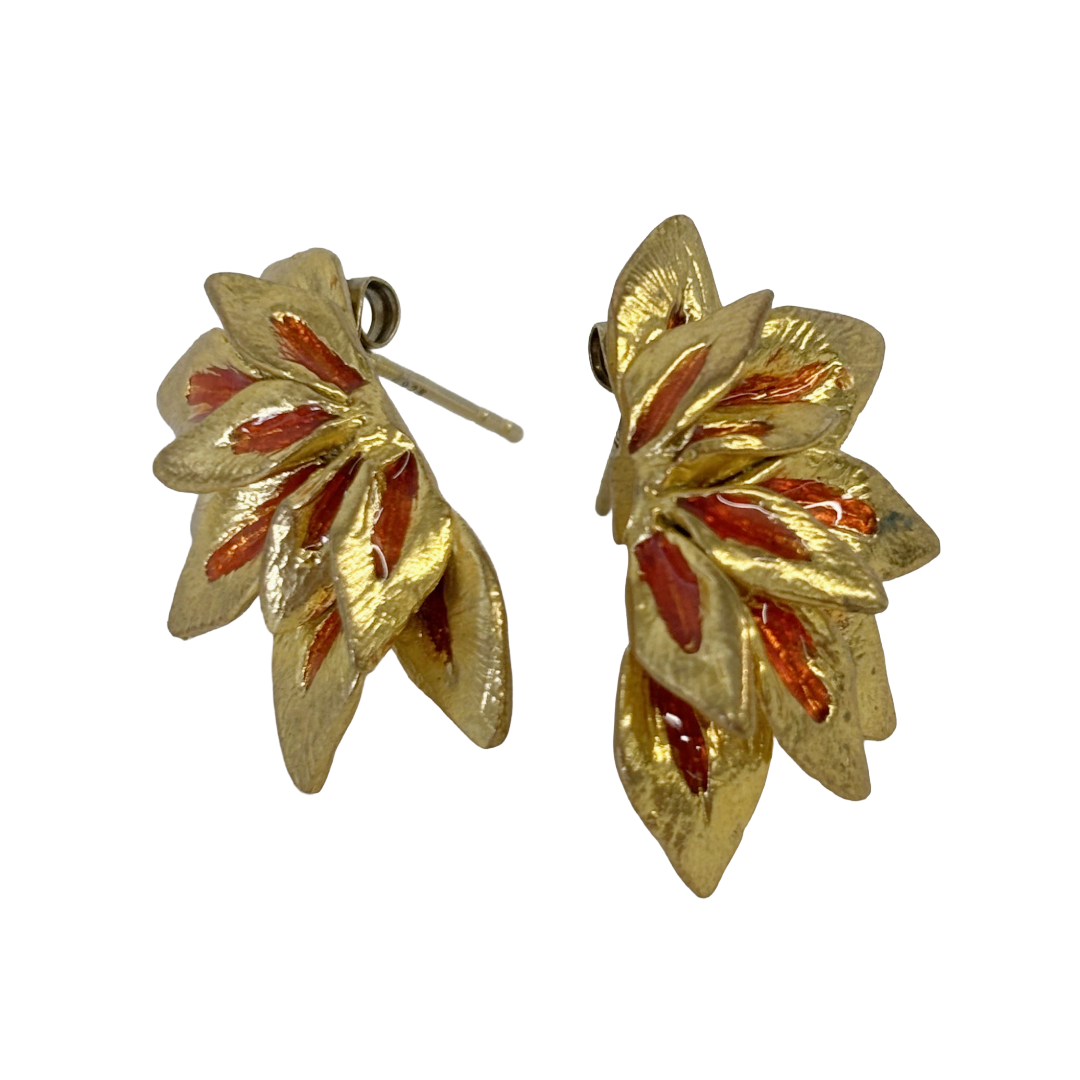 ARTIZ | 'Petal Stud Earrings' | Orange | Bronze + Enamel