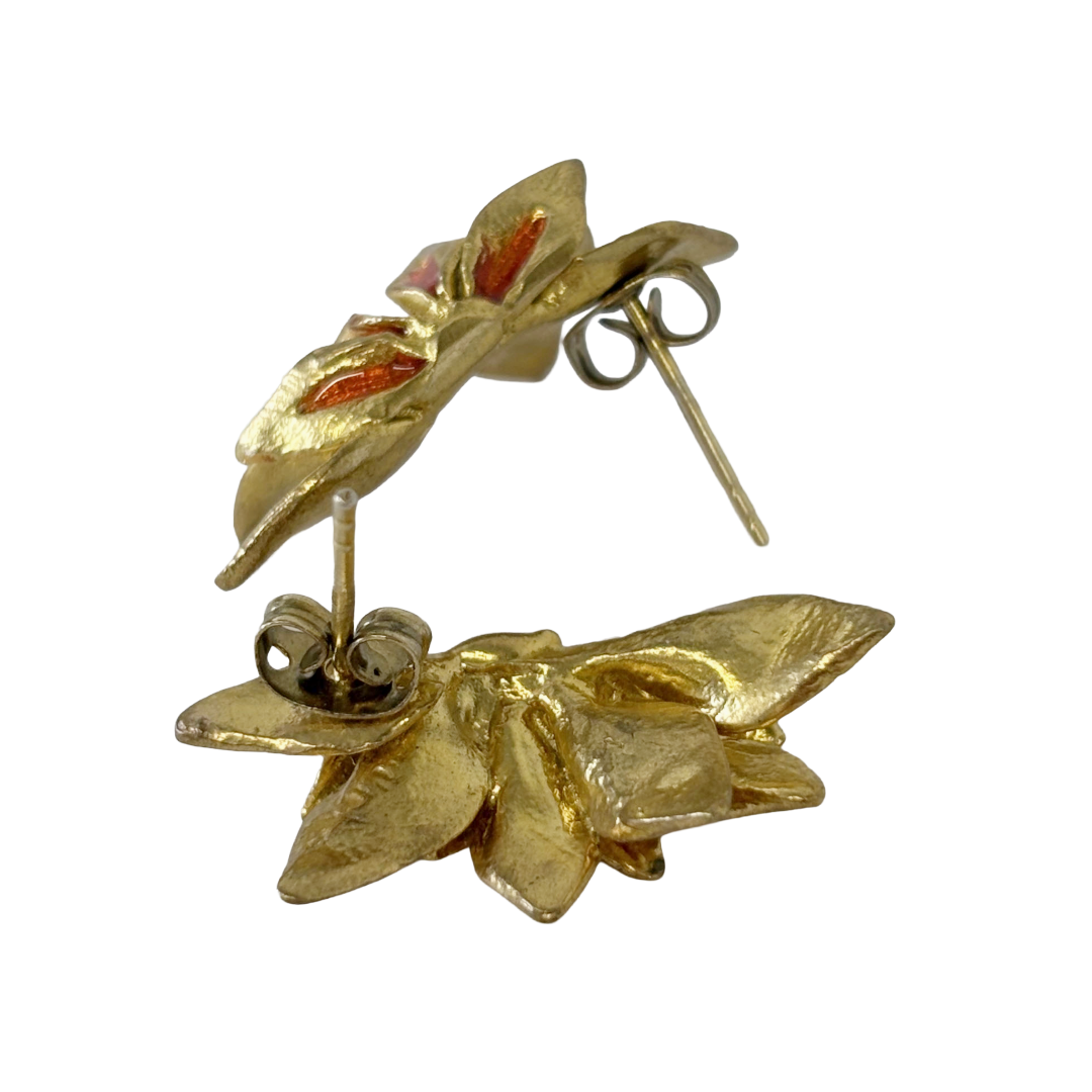 ARTIZ | 'Petal Stud Earrings' | Orange | Bronze + Enamel