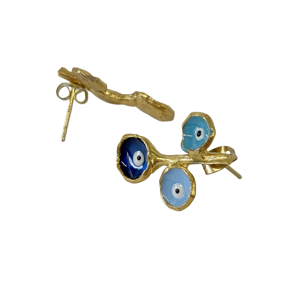 ARTIZ | ‘Branching Evil Eye Earrings’- Blue | Bronze / enamel