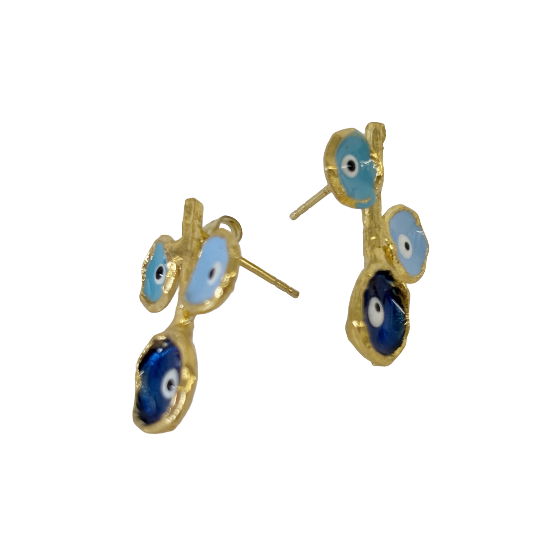 ARTIZ | ‘Branching Evil Eye Earrings’- Blue | Bronze / enamel