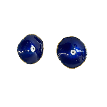 ARTIZ | ‘Evil Eye Cup Stud Earrings’ | Blue enamel | bronze + enamel