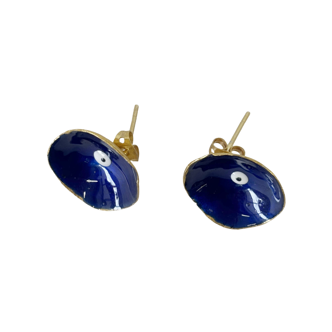 ARTIZ | ‘Evil Eye Cup Stud Earrings’ | Blue enamel | bronze + enamel