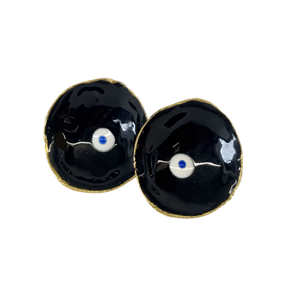 ARTIZ | ‘Evil Eye Cup Stud Earrings’ | Black enamel | bronze + enamel