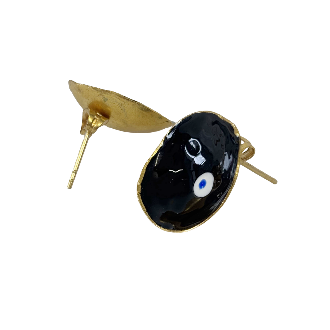 ARTIZ | ‘Evil Eye Cup Stud Earrings’ | Black enamel | bronze + enamel