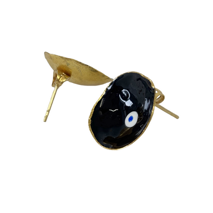 ARTIZ | ‘Evil Eye Cup Stud Earrings’ | Black enamel | bronze + enamel