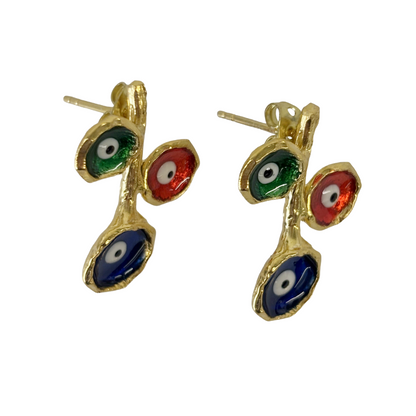 ARTIZ | ‘Branching Eye Earrings- Multicoloured' | Enamel / bronze