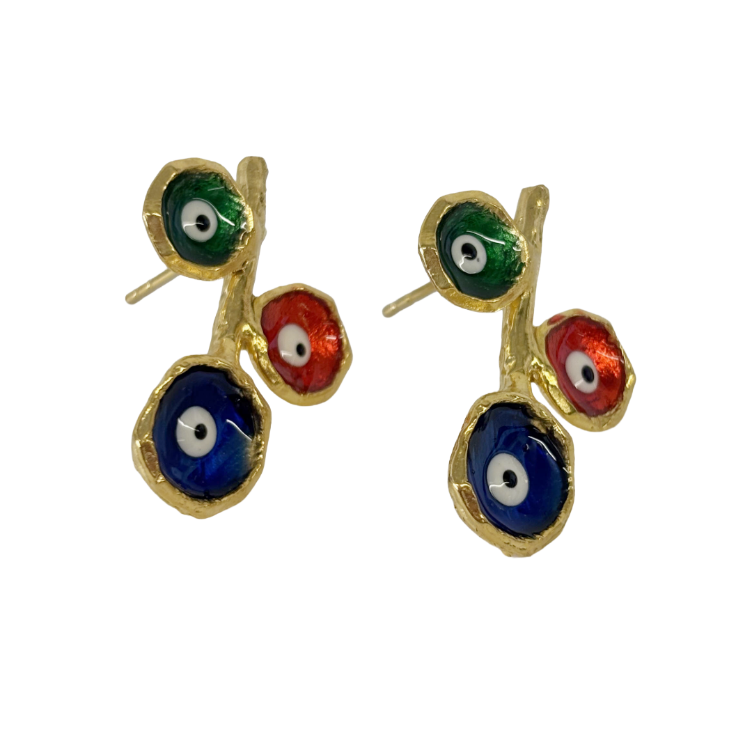 ARTIZ | ‘Branching Eye Earrings- Multicoloured' | Enamel / bronze