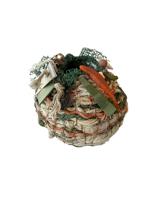 WILD THINGS | ‘Rockpool’ (small ) Basket | Recycled + found objects / copper  | Green