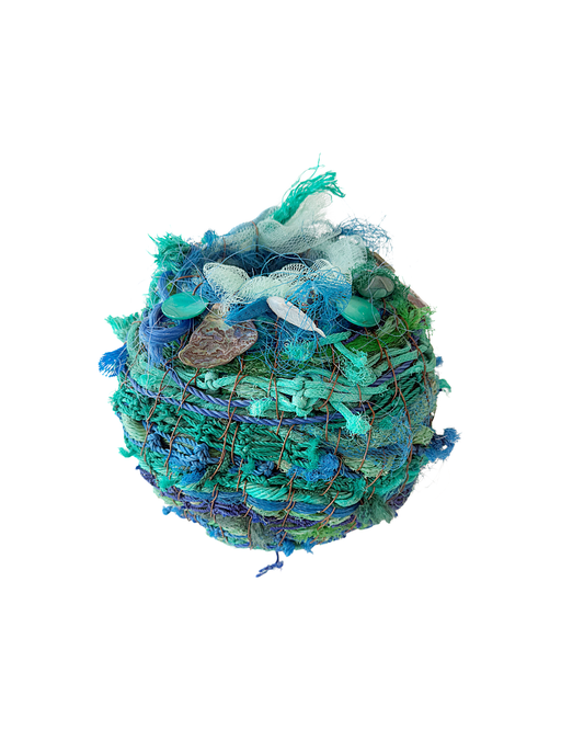 WILD THINGS | ‘Oceanic’ (medium) Basket | Recycled + found objects / copper / blue and green
