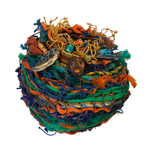 WILD THINGS | Flotsam Basket- Blue & Orange | Medium | Recycled + Found Objects