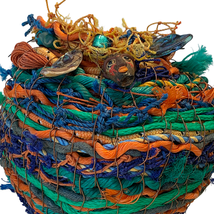 WILD THINGS | Flotsam Basket- Blue & Orange | Medium | Recycled + Found Objects