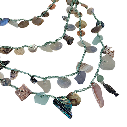 WILD THINGS | ‘Crocheted Beach/ Recycled Glass Necklace - Mint Green' | Recycled / found materials