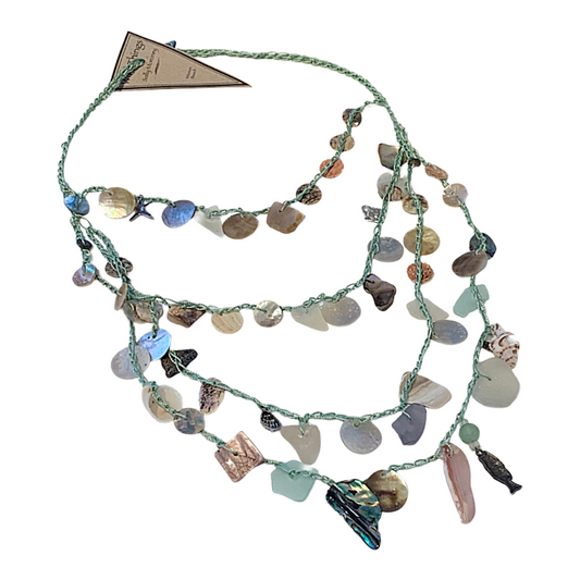 WILD THINGS | ‘Crocheted Beach/ Recycled Glass Necklace - Mint Green' | Recycled / found materials