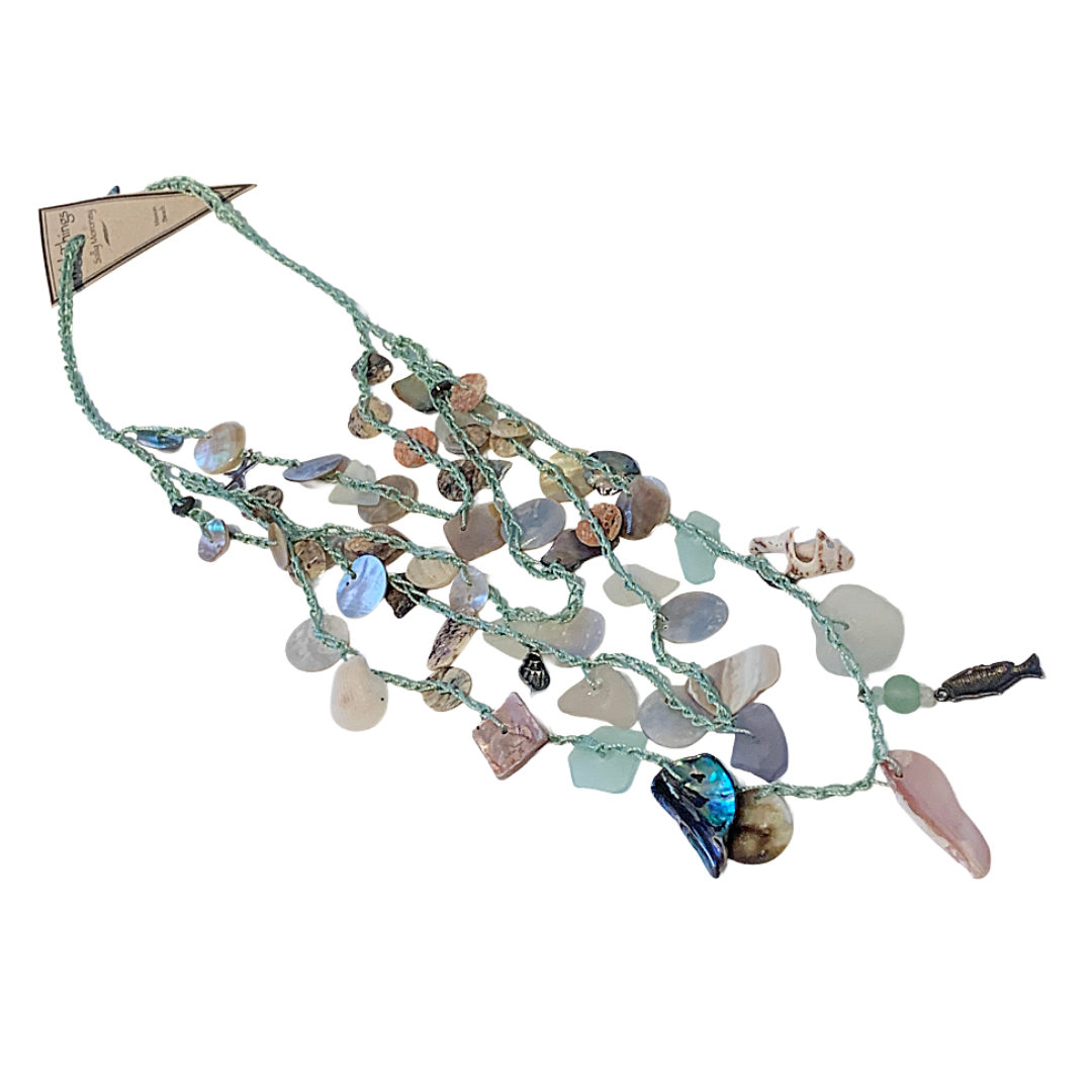 WILD THINGS | ‘Crocheted Beach/ Recycled Glass Necklace - Mint Green' | Recycled / found materials