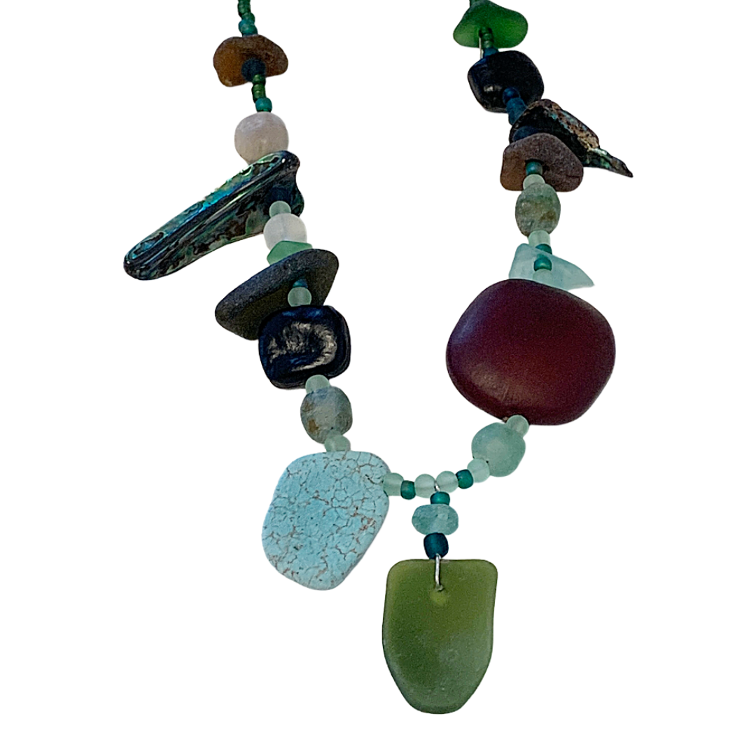 WILD THINGS | ‘Entada Necklace- Long’ | Beach Glass | Seeds + Recycled / found materials