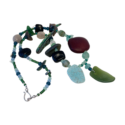 WILD THINGS | ‘Entada Necklace- Long’ | Beach Glass | Seeds + Recycled / found materials