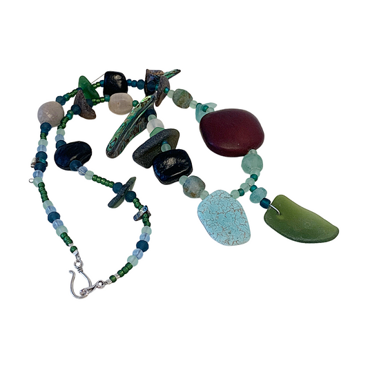 WILD THINGS | ‘Entada Necklace- Long’ | Beach Glass | Seeds + Recycled / found materials