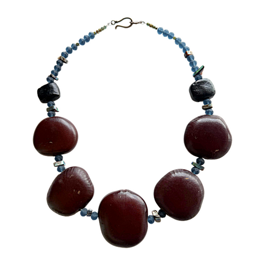WILD THINGS | ‘Entada Necklace- Five Bean’ | Glass Beads + Paua Shell | Seeds + Recycled / found materials