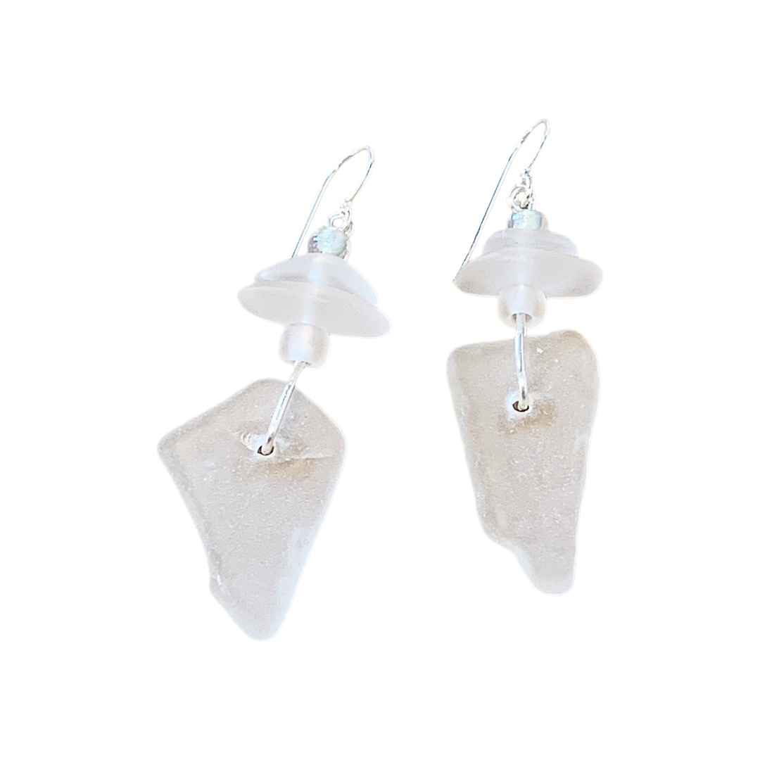 WILD THINGS | ‘Heart of Glass Earrings – White Frosted (2)’ | Beach + recycled glass