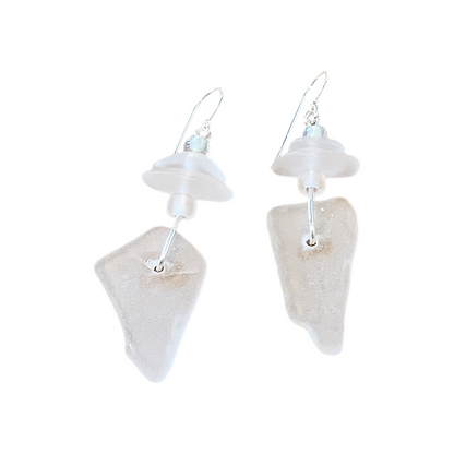 WILD THINGS | ‘Heart of Glass Earrings – White Frosted (2)’ | Beach + recycled glass
