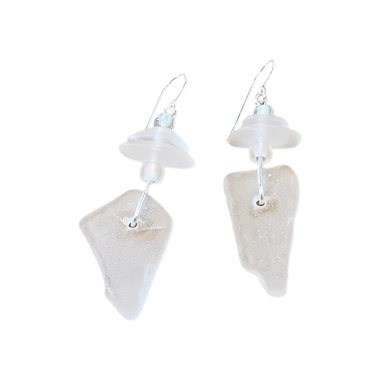 WILD THINGS | ‘Heart of Glass Earrings – White Frosted (2)’ | Beach + recycled glass