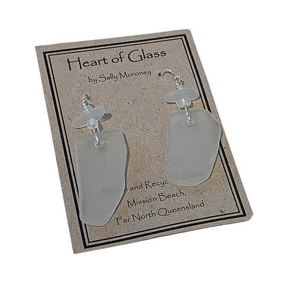 WILD THINGS | ‘Heart of Glass Earrings – White Frosted (3)’ | Beach + recycled glass