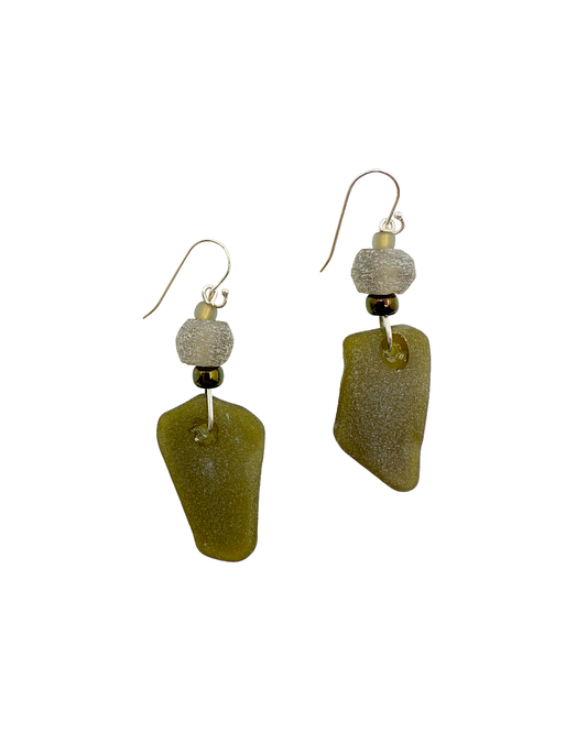 WILD THINGS | ‘Heart of Glass Earrings – Olive ’ | Beach + re-cycled glass