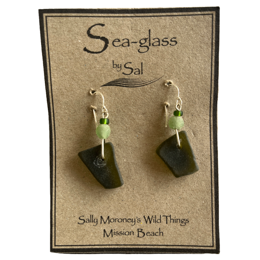 WILD THINGS | ‘Sea-glass Earrings Green’ | Sterling Silver / beach + recycled glass