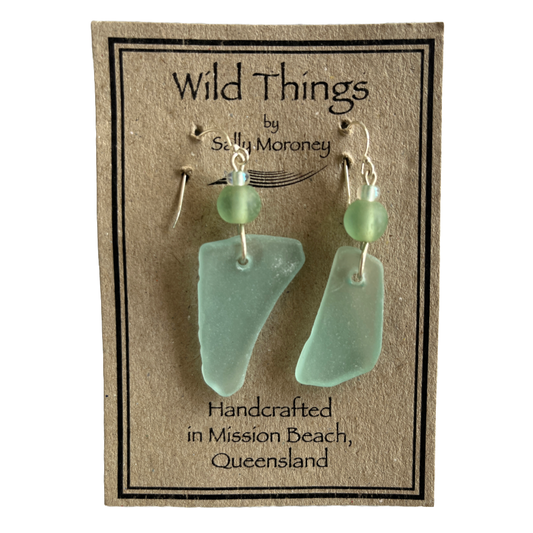 WILD THINGS | ‘Sea-glass Earrings Light Green Bead’ | Sterling Silver / beach + recycled glass