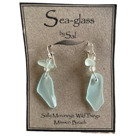 WILD THINGS | ‘Sea-glass Earrings Ice Blue ’ | Sterling Silver / beach + recycled glass