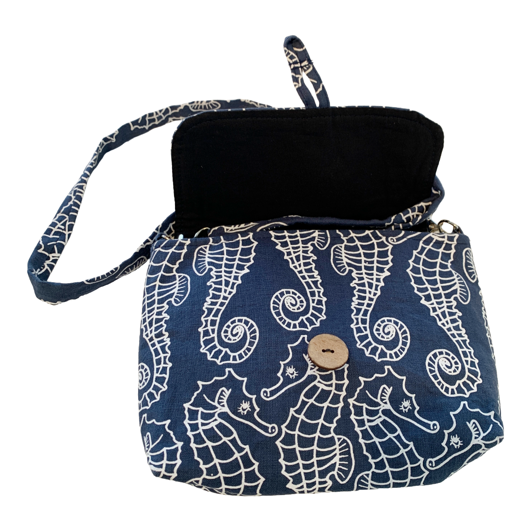 KUKU BULKAWAY ART CENTRE | ‘Seahorse’ Cross body bag | Cotton / screenprint