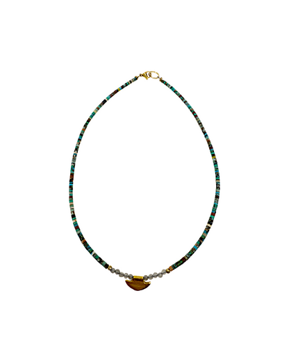 ARTIZ | 'Spring Collection Necklace – Short (12)’ | Labradorite / turquoise / bronze