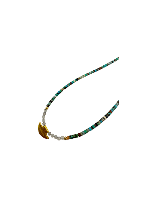 ARTIZ | 'Spring Collection Necklace – Short (12)’ | Labradorite / turquoise / bronze