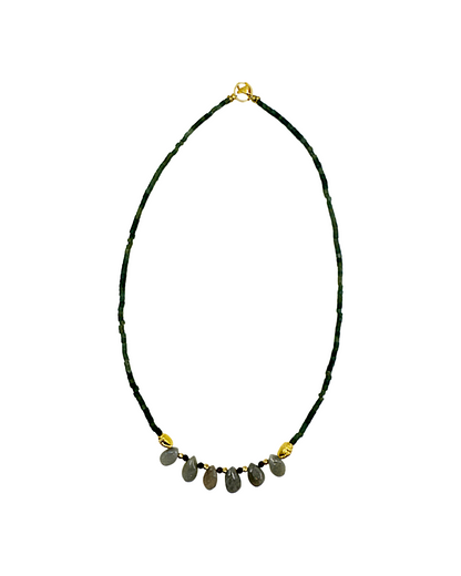 ARTIZ | 'Spring Collection Necklace – Short (2') | Green jade / labradorite / bronze