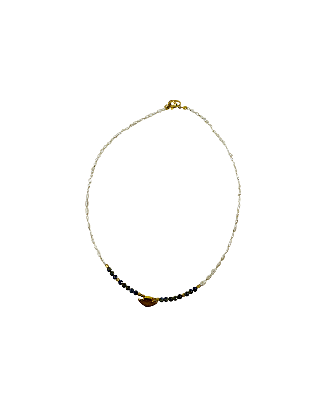 ARTIZ | 'Spring Collection Necklace – Short 4' | Freshwater pearls / smokey quartz / glass beads / gold plated bronze charm