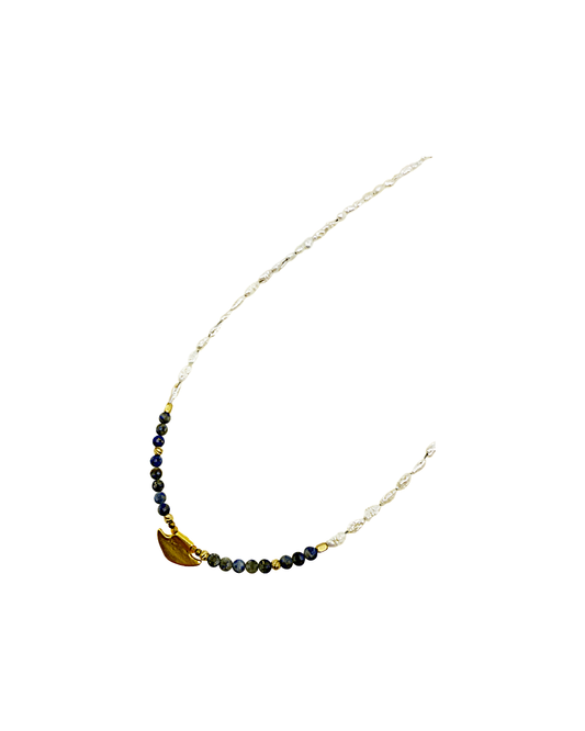 ARTIZ | 'Spring Collection Necklace – Short 4' | Freshwater pearls / smokey quartz / glass beads / gold plated bronze charm